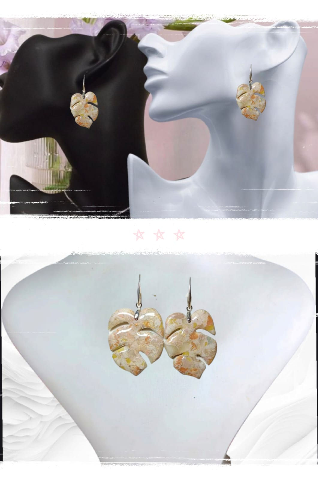 Gümüş Yaprak Polimer Kil & Epoksi Tasarım Küpe