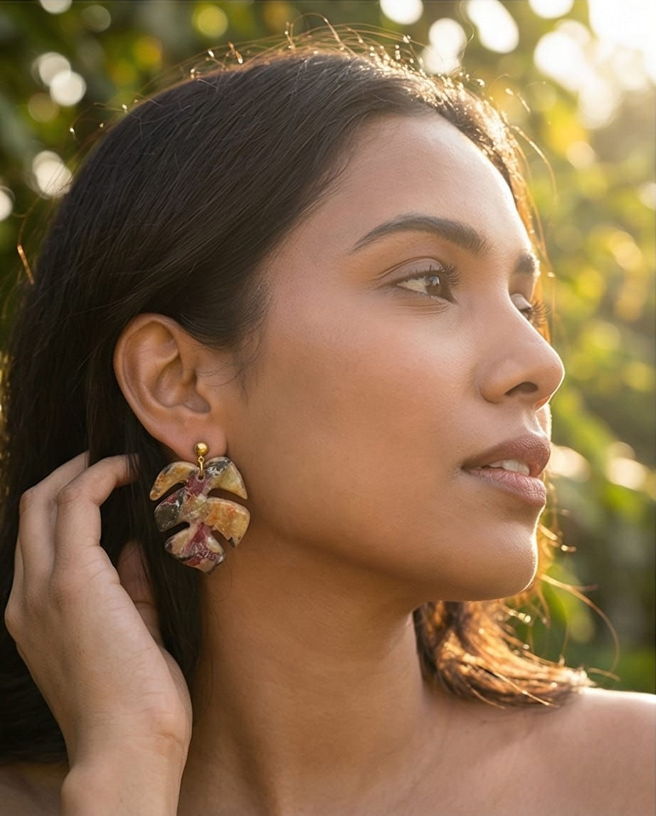 Yaprak Alaca Polimerkil El Yapımı Tasarım Küpe ( aparat paslanmaz çelik) Kopyası