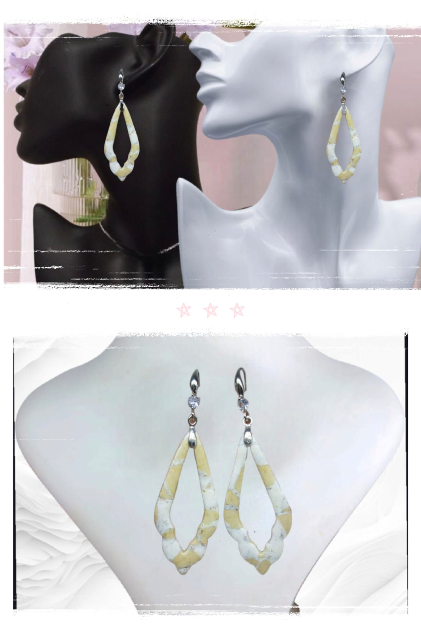 Gümüş Krem Sonbahar Polimerkil Tasarım Küpe