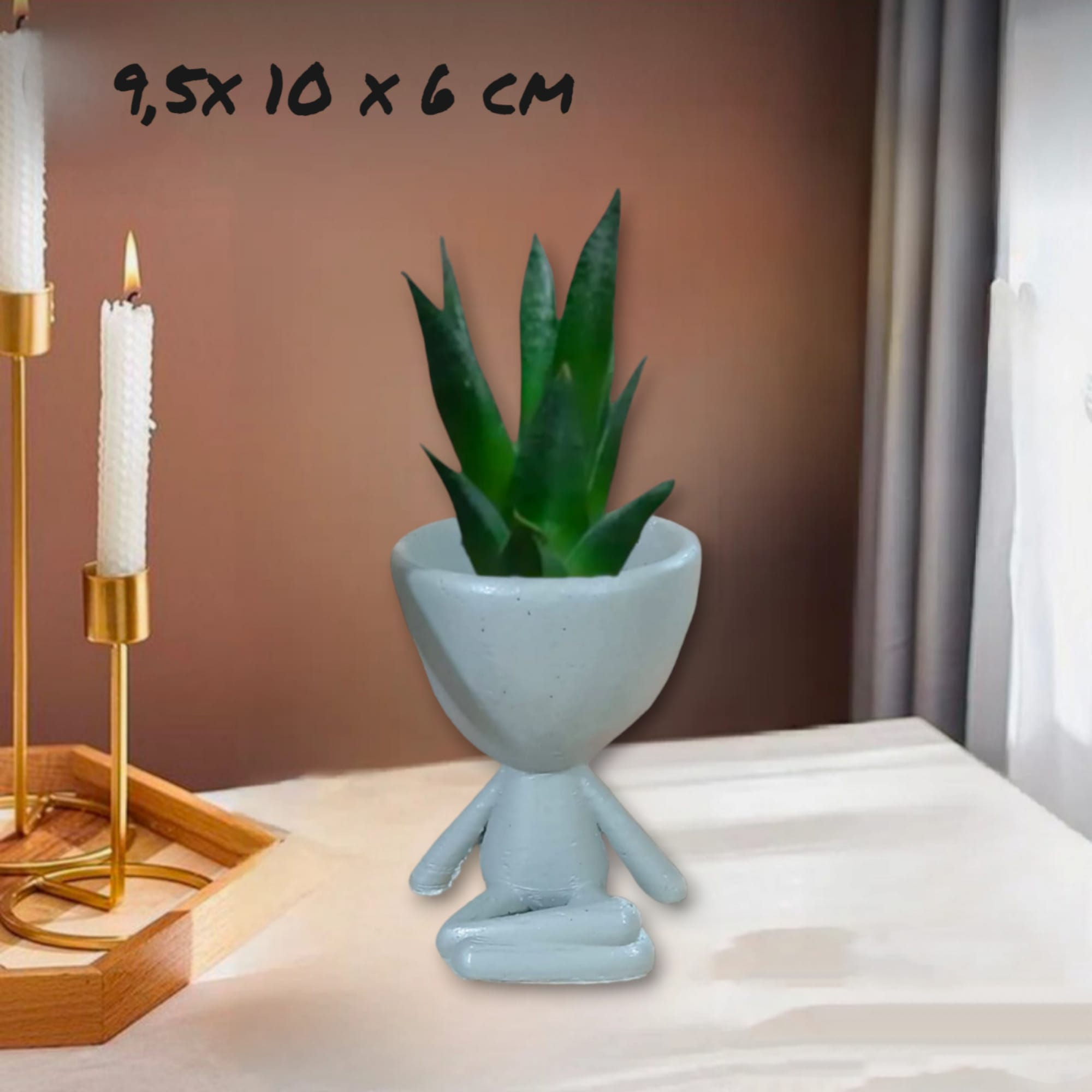 Gri Minik Adamlar Beton Tasarım Saksı& Mumluk ( Dekoratif)