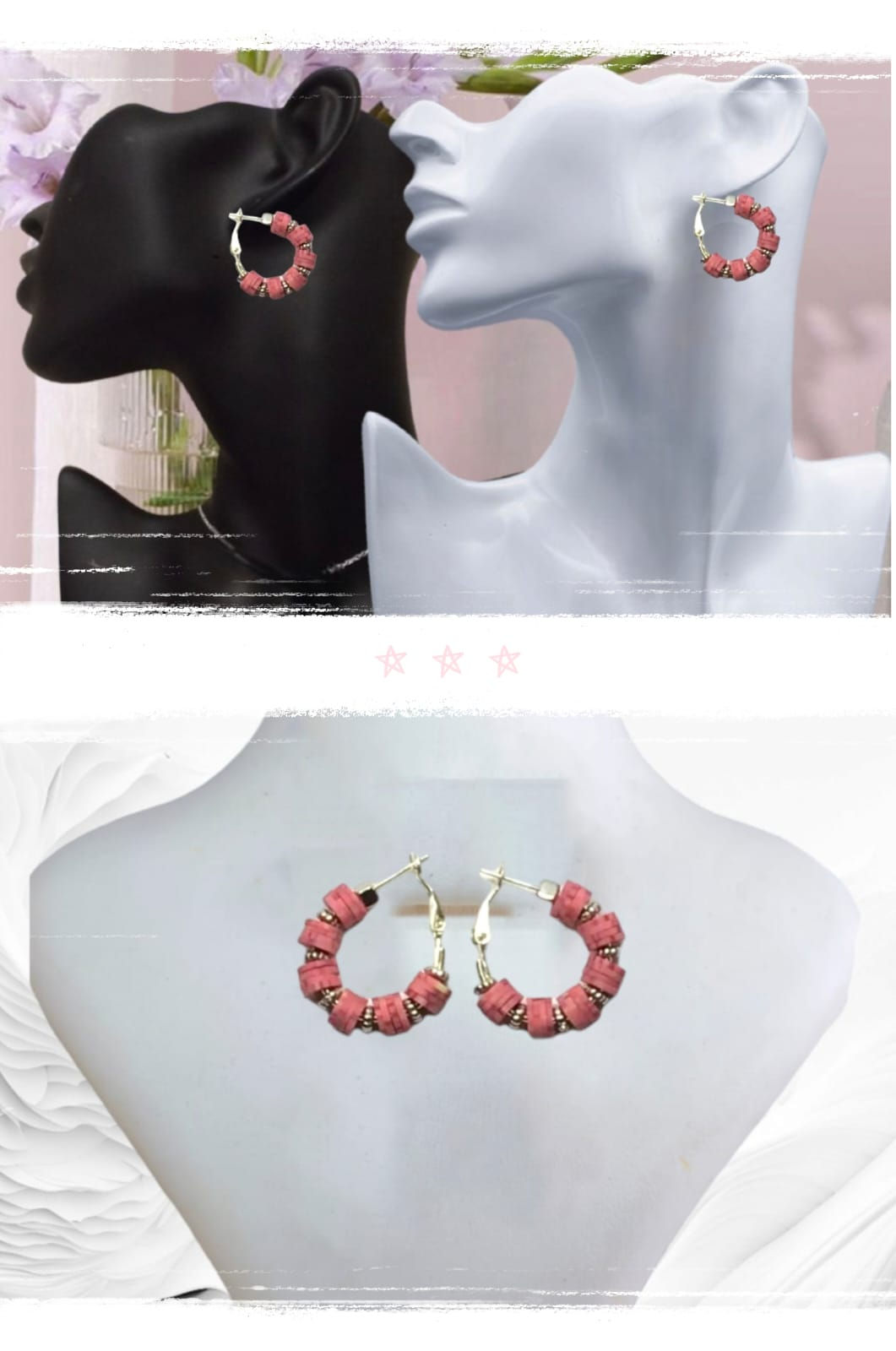 Gümüş Pembe Fimo Küpe