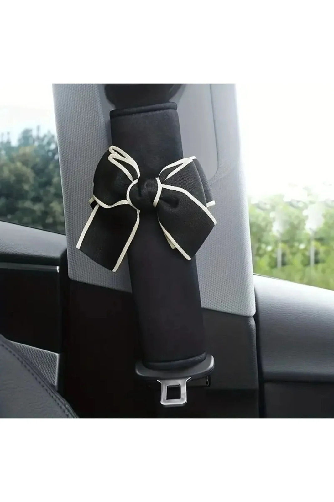 Siyah Fiyonklu Araba Koltuk Kemeri Kılıfı & Yumuşak Keten Omuz Koruyucu 1 ADET