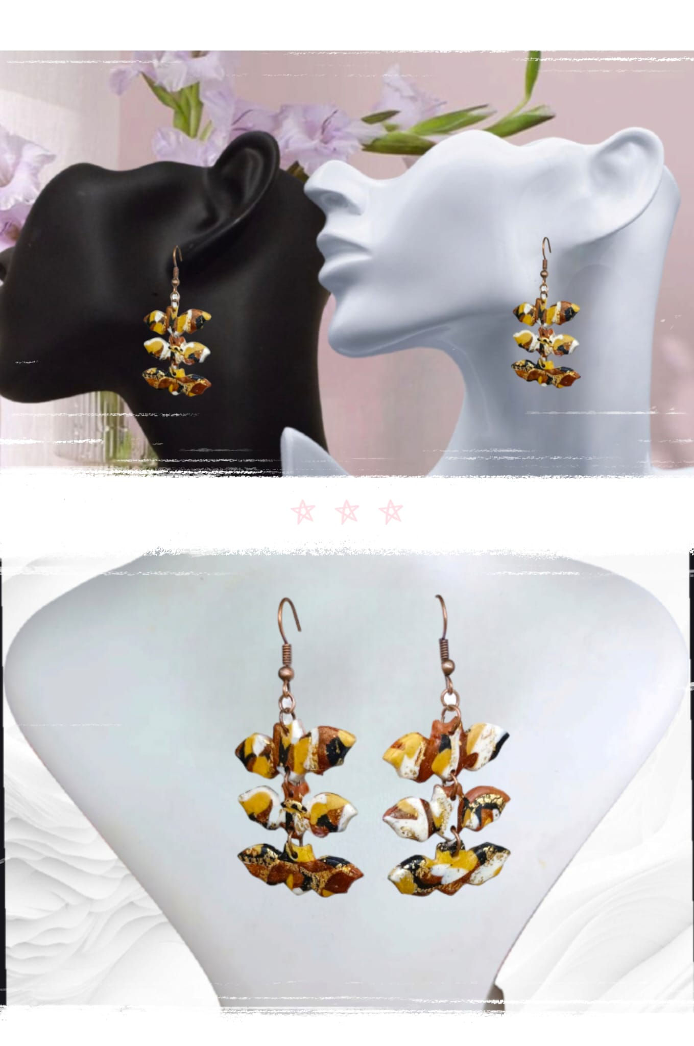 Çikolatalı Yarasa Polimer Kil Tasarım Küpe