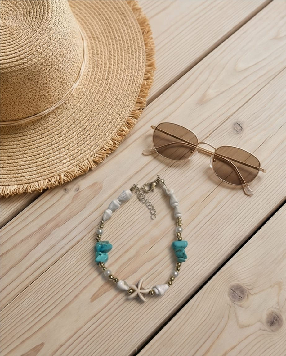 Deniz Yıldızı Mavi Taşlı Ayak Takısı & Halhal