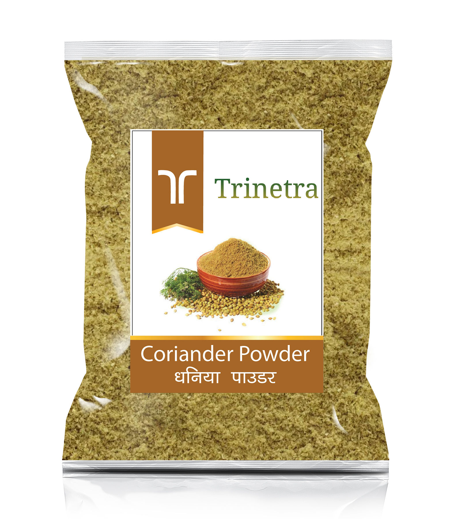 Trinetra Dhaniya Powder in eco-friendly pack with pure coriander spice