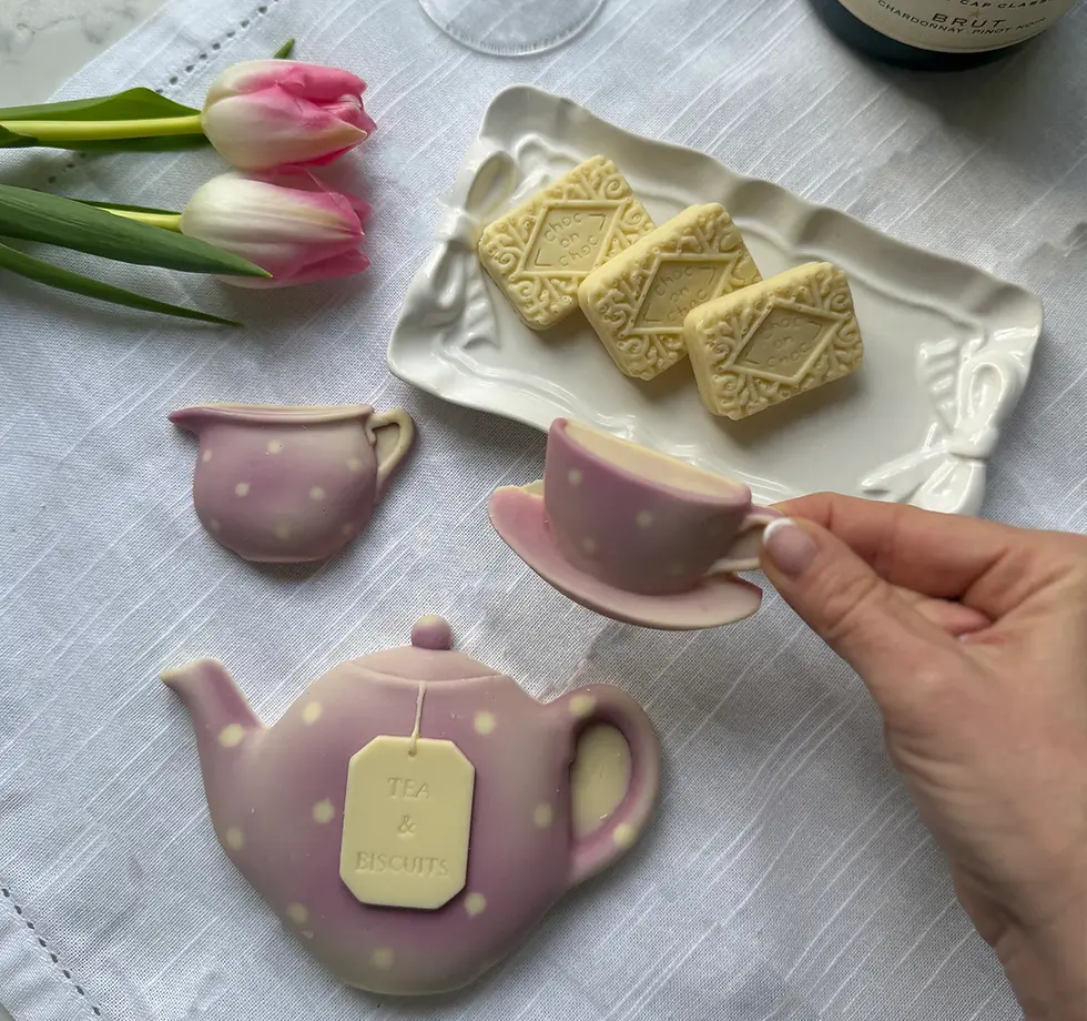 Thumbnail: Novelty White Chocolate Teapot and Biscuit Set
