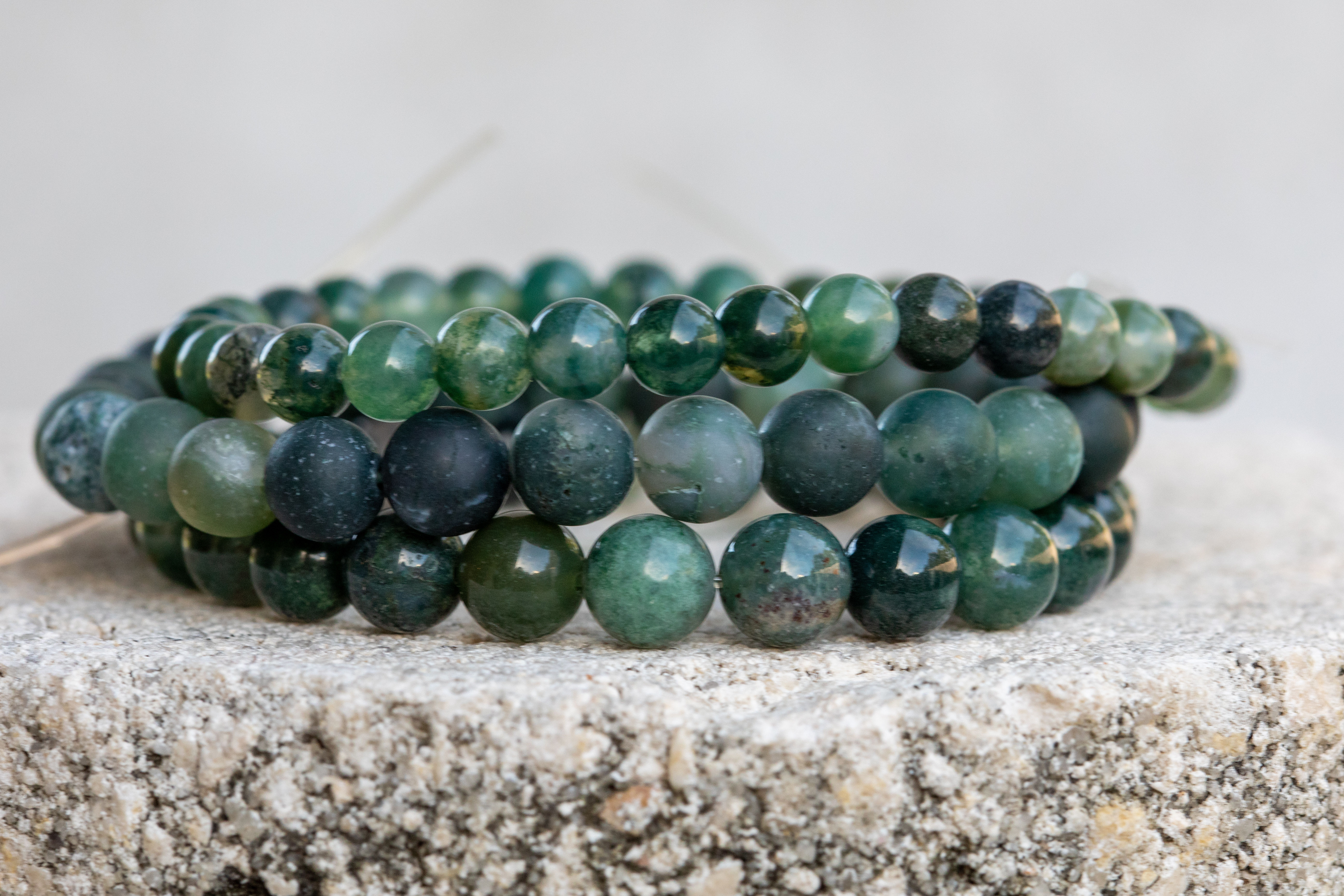Moss Agate Gemstone Crystal Healing Bracelet. Heart Chakra. Green Moss Agate.
