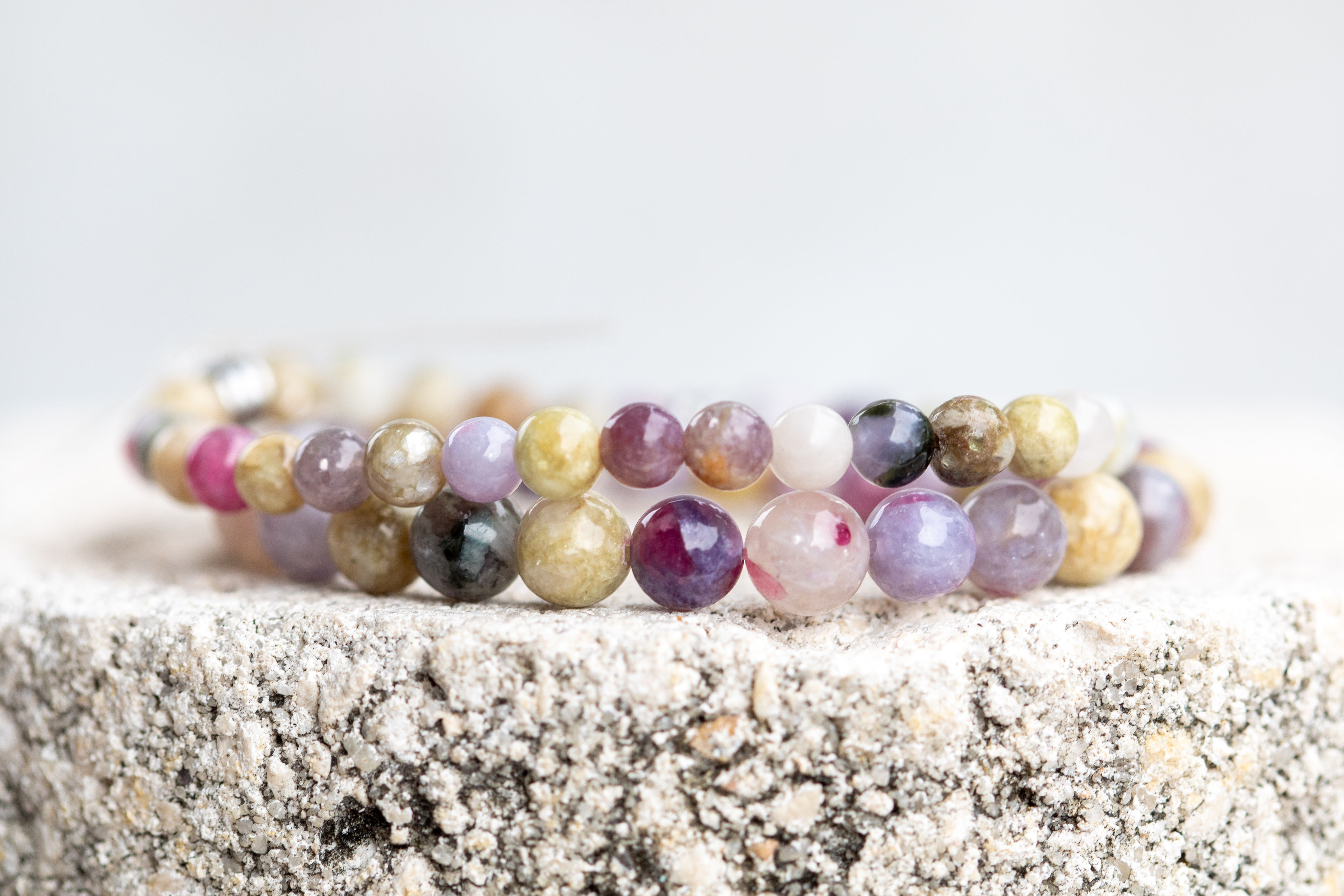 Unicorn Stone. Smoky Quartz, Lepidolite, Quartz, Tourmaline, Crystal healing jewelry bracelets. To support your chakras.
