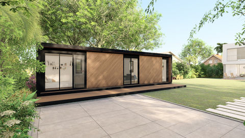 Bibo Build Barossa in a natural colour situated in a lush green backyard