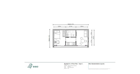 A14 Burleigh 8 x 4 Floor Plan - Type C | Prefabricated Granny Flat Studio