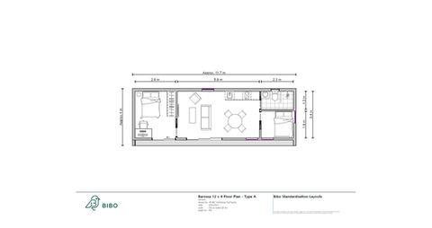A16 Barossa 12 x 4 Floor Plan - Type A: Prefabricated Granny Flat Studio