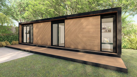 Bibo Build Barossa in a natural colour and alternative design situated in a lush green backyard