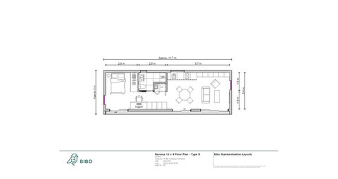 A17 Barossa 12 x 4 Floor Plan - Type B | Prefabricated Granny Flat Studio