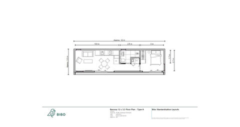 A15 Barossa 12 x 3.3 Floor Plan - Type A | Prefabricated Granny Flat Studio