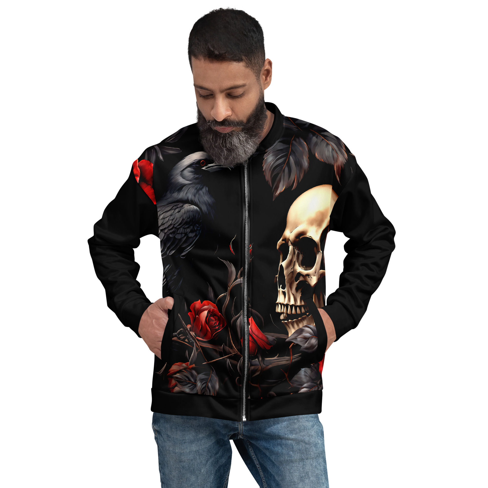 Rose-Tinted Darkness: Embracing Life's Contrast, Dark Gothic Bomber Jacket