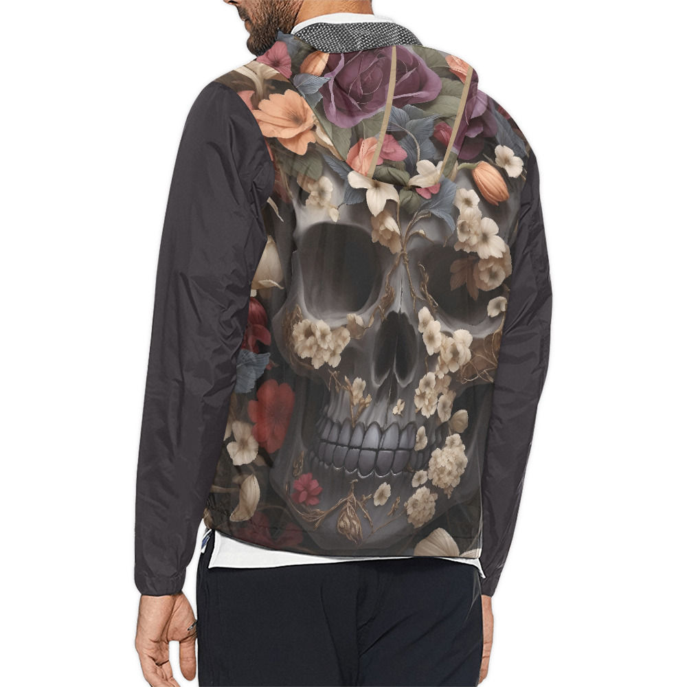 Aesthetic Floral Skull Painted Portrait All-over-print Unisex Windbreaker Jacket