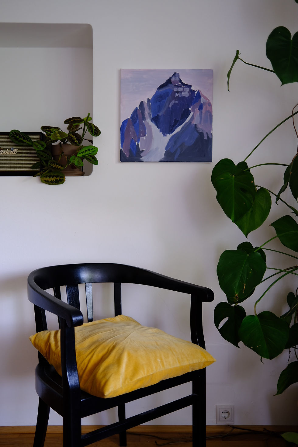 Originalkunstwerk der Serles im Stubaital in der Abenddämmerung