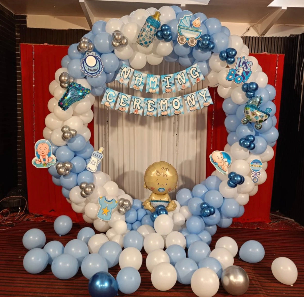 Naming ceremony blue backdrop 