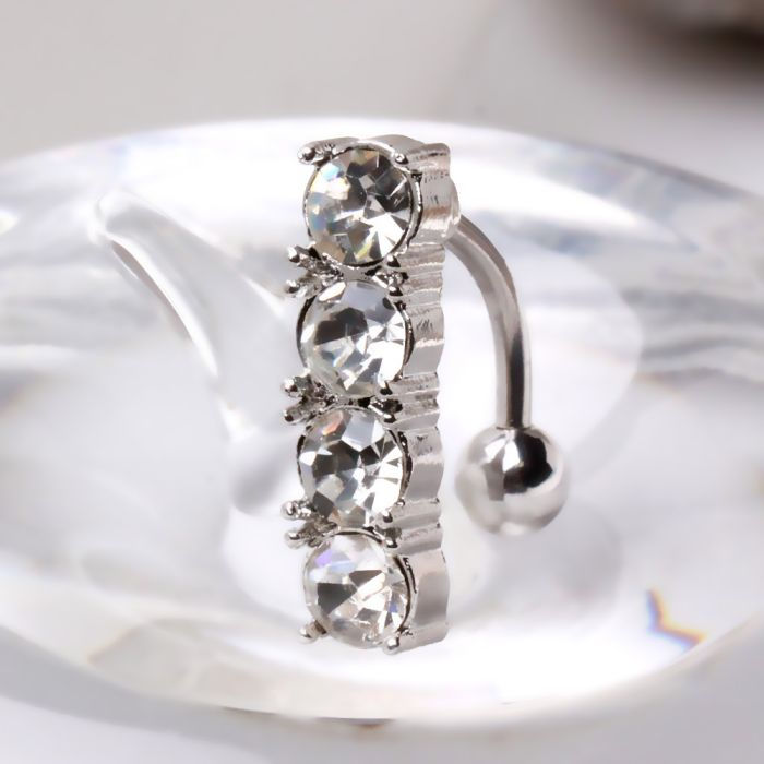 316L Surgical Steel Top Down Navel Ring With 4 Round Gems