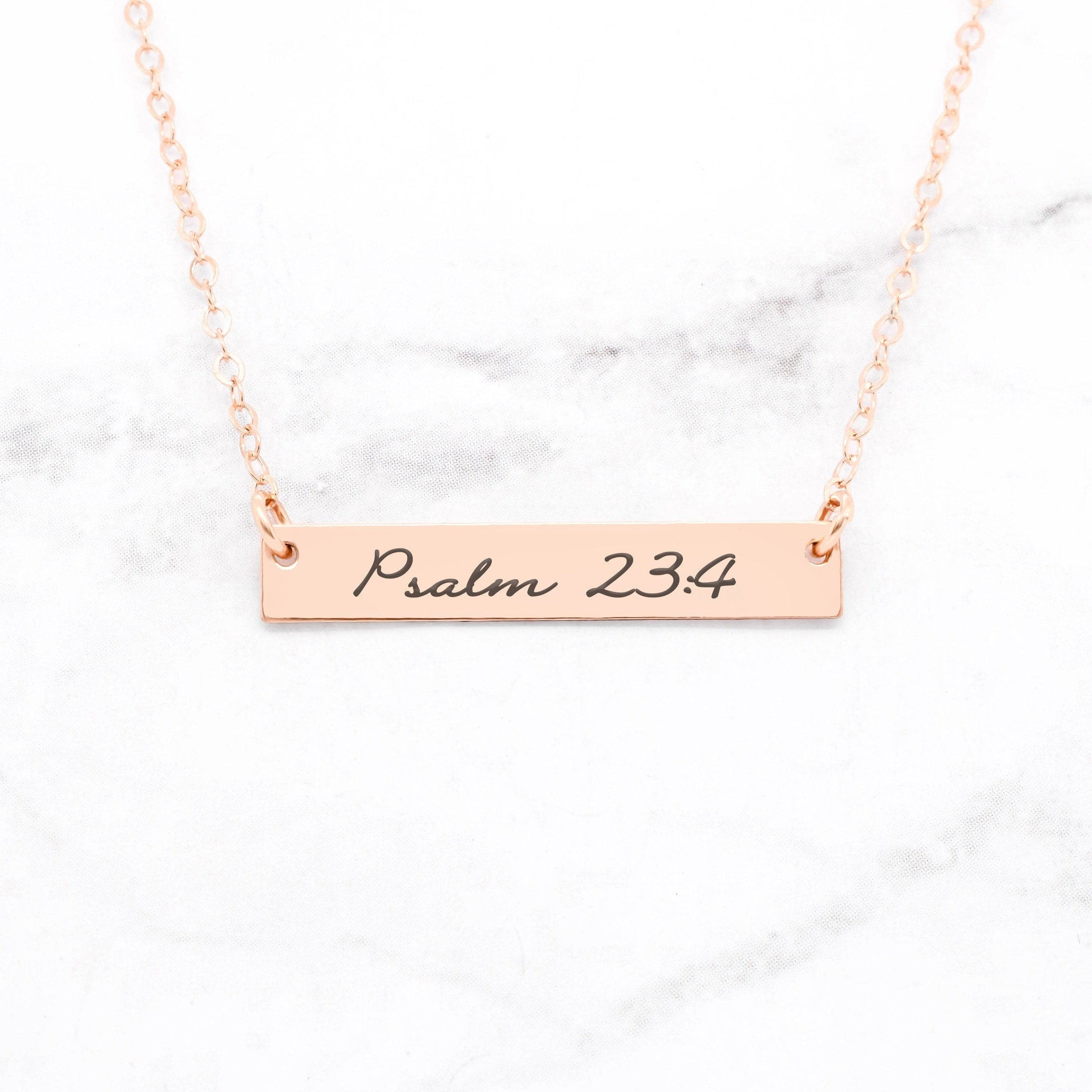 Psalm 23:4 Necklace - Rose Gold Bar Necklace