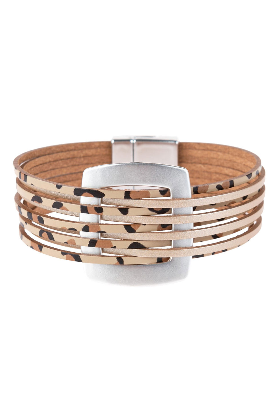 Thumbnail: Leopard Leather Open Box Charm With Magnetic Lock Bracelet