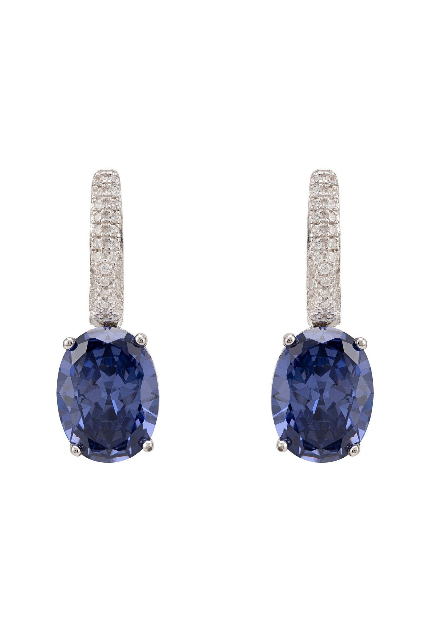 Alexandra Oval Drop Earrings Silver Tanzanite
