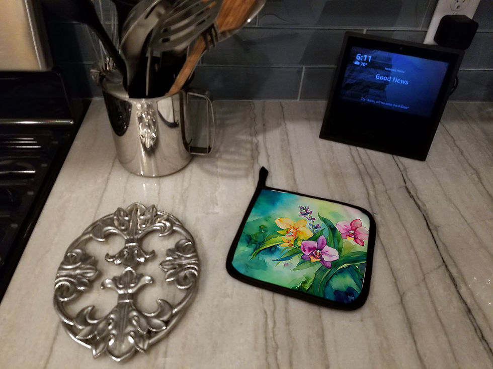 Thumbnail: Orchids in Watercolor Pair of Pot Holders