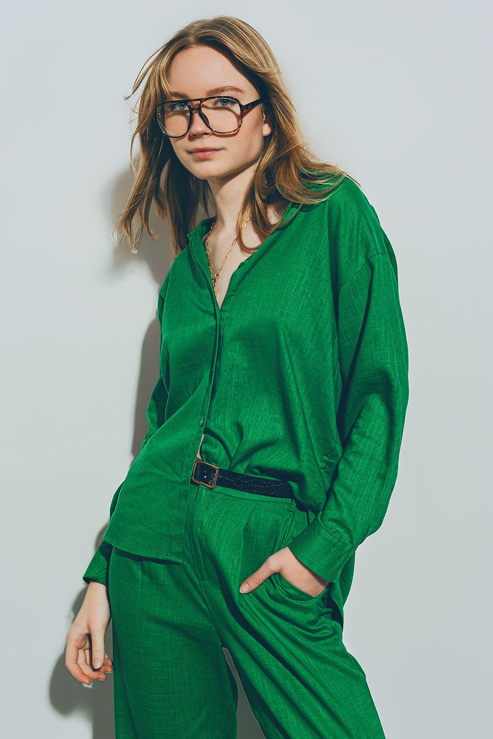 Thumbnail: Cotton Loose Fit Shirt in Green