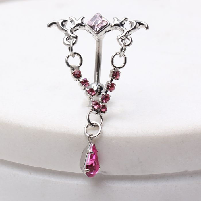 Thumbnail: 316L Surgical Steel Gemmed Tribal Chandelier Top Down Navel Ring