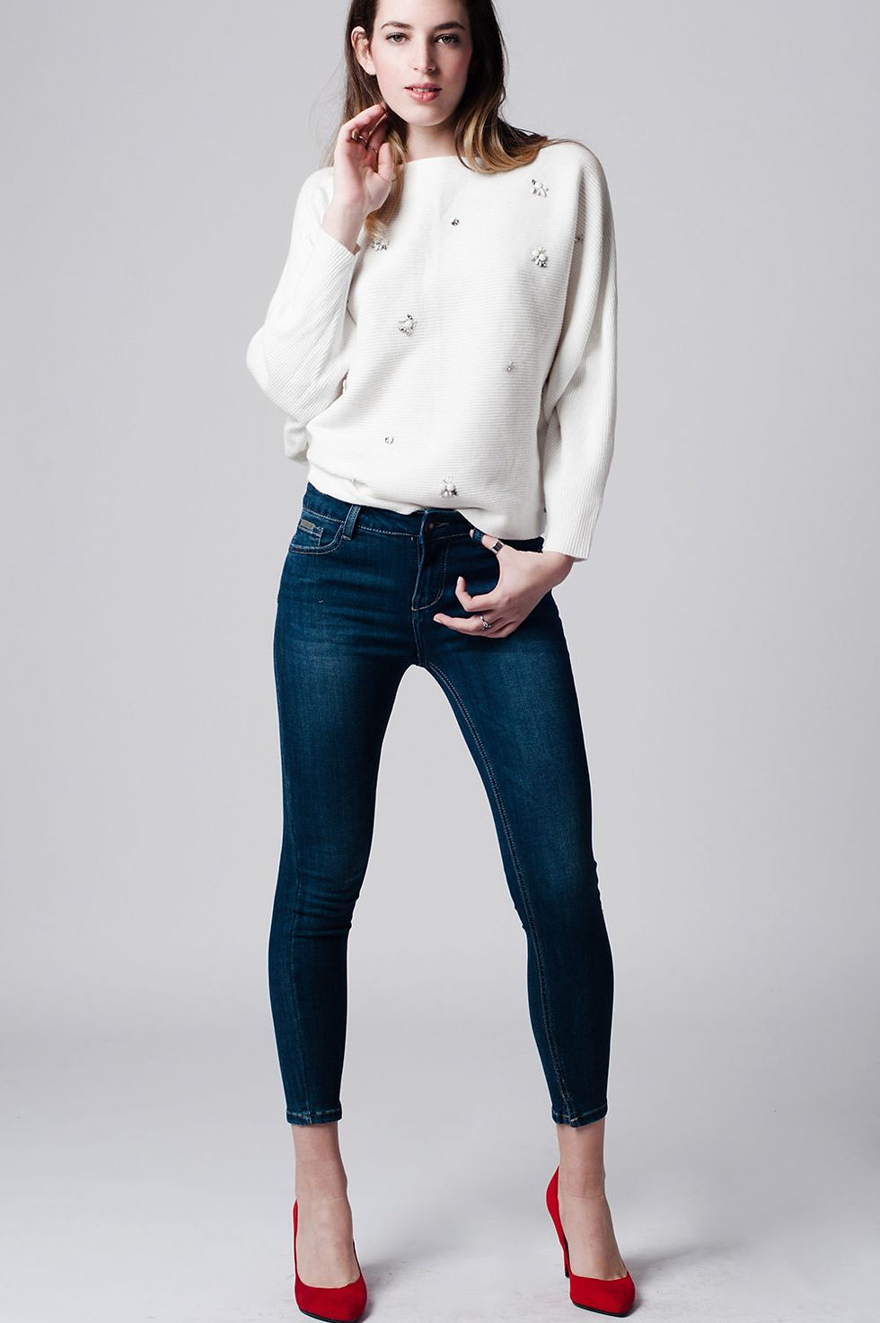Thumbnail: Skinny Low Waist Dark Blue Wash Jeans