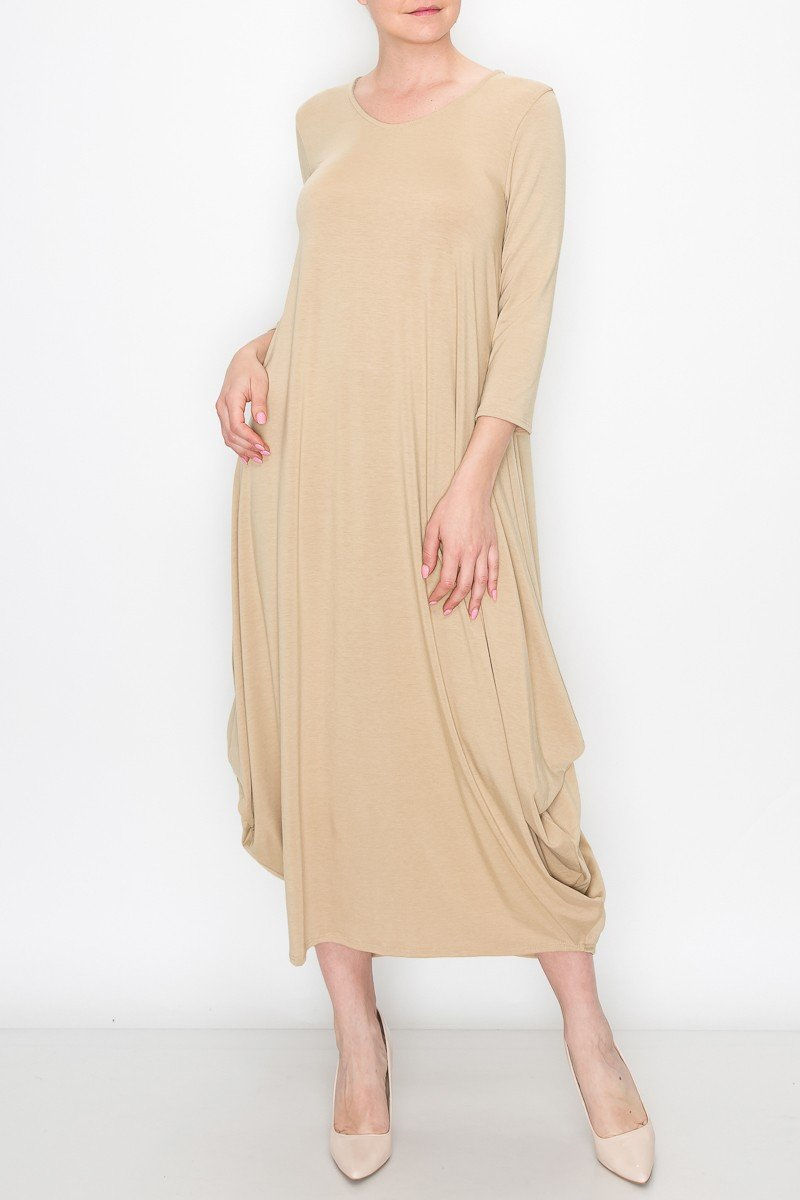 Thumbnail: Solid Balloon Dress - Beige