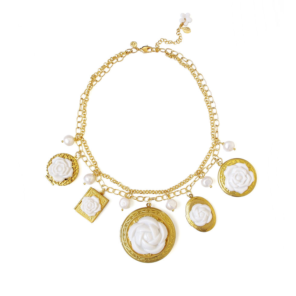 Porcelain Floral Lockets Statement Necklace