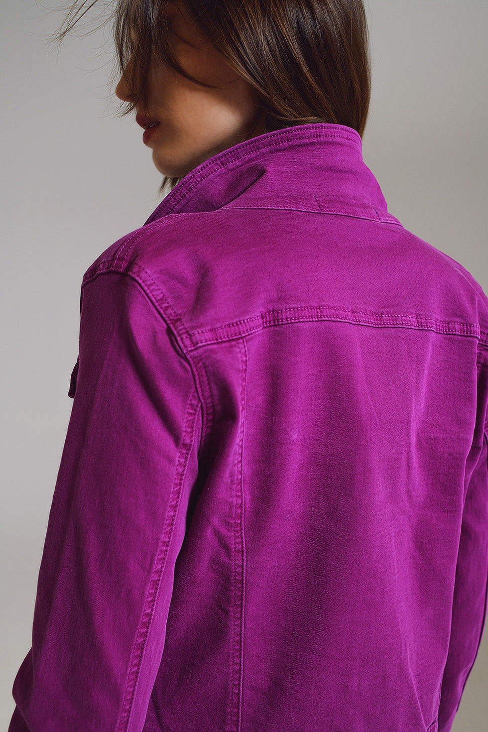 Thumbnail: Slim Denim Trucker Jacket in Fuchsia