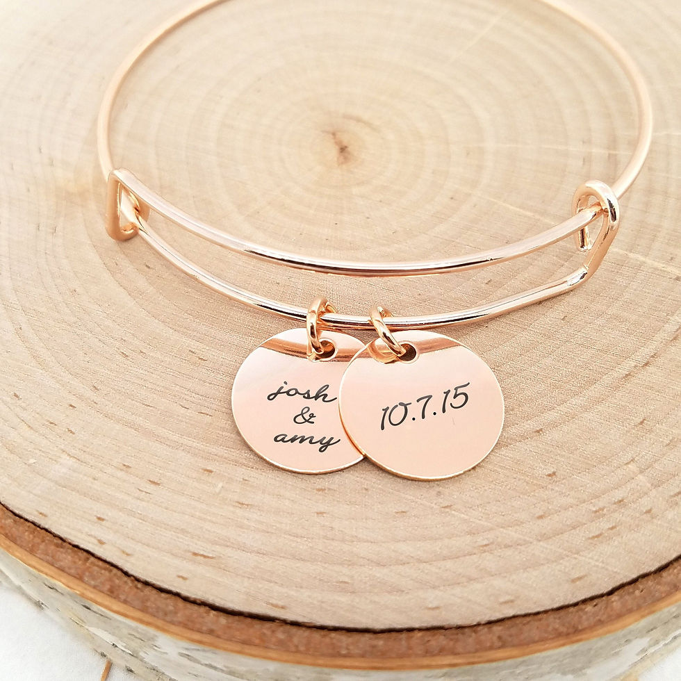 Personalized Rose Gold Bangle - Anniversary Bracelet