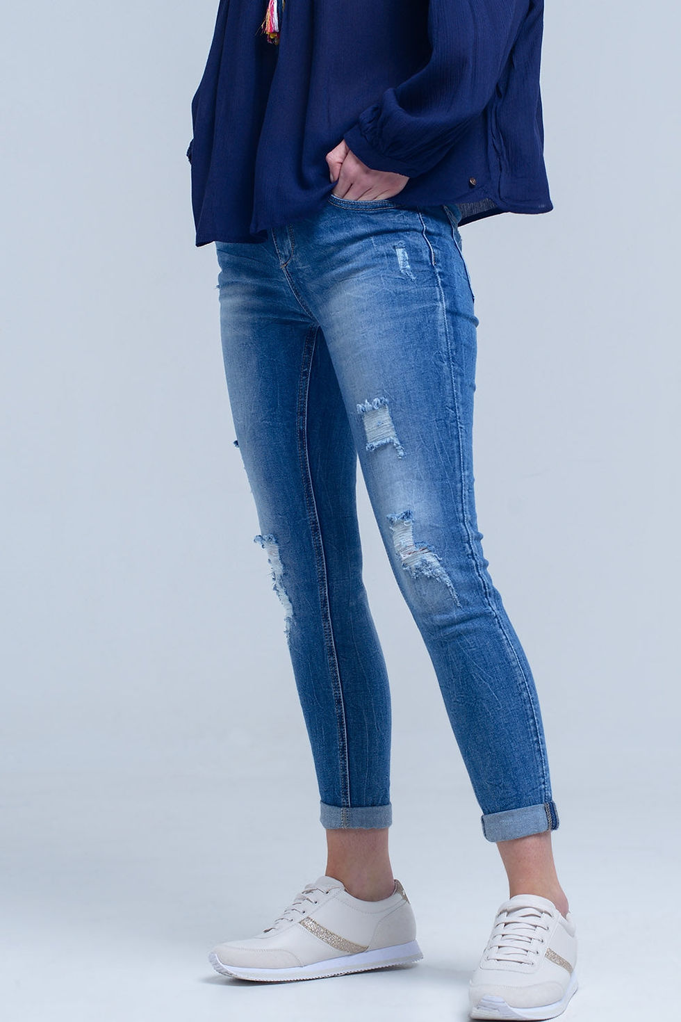 Thumbnail: Distressed Ripped Skinny Jean