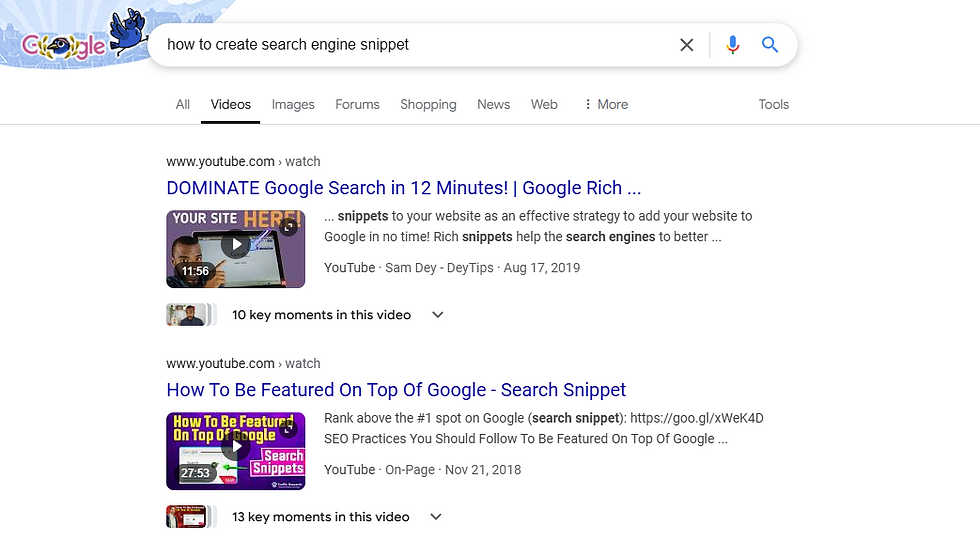 Search Engine Video Snippets