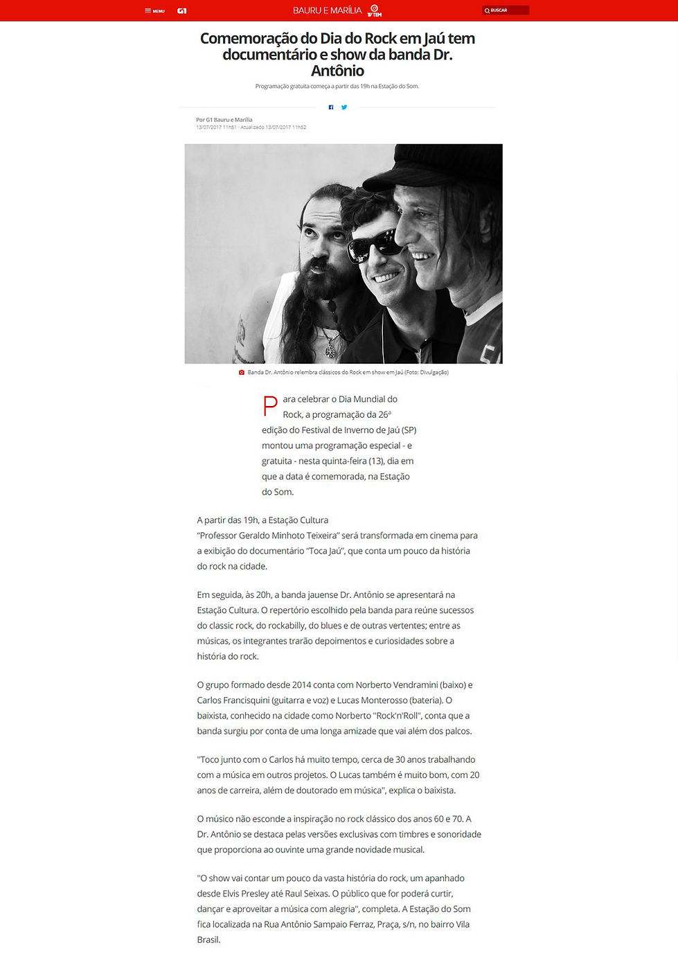 drantonio ementrevista ao G1