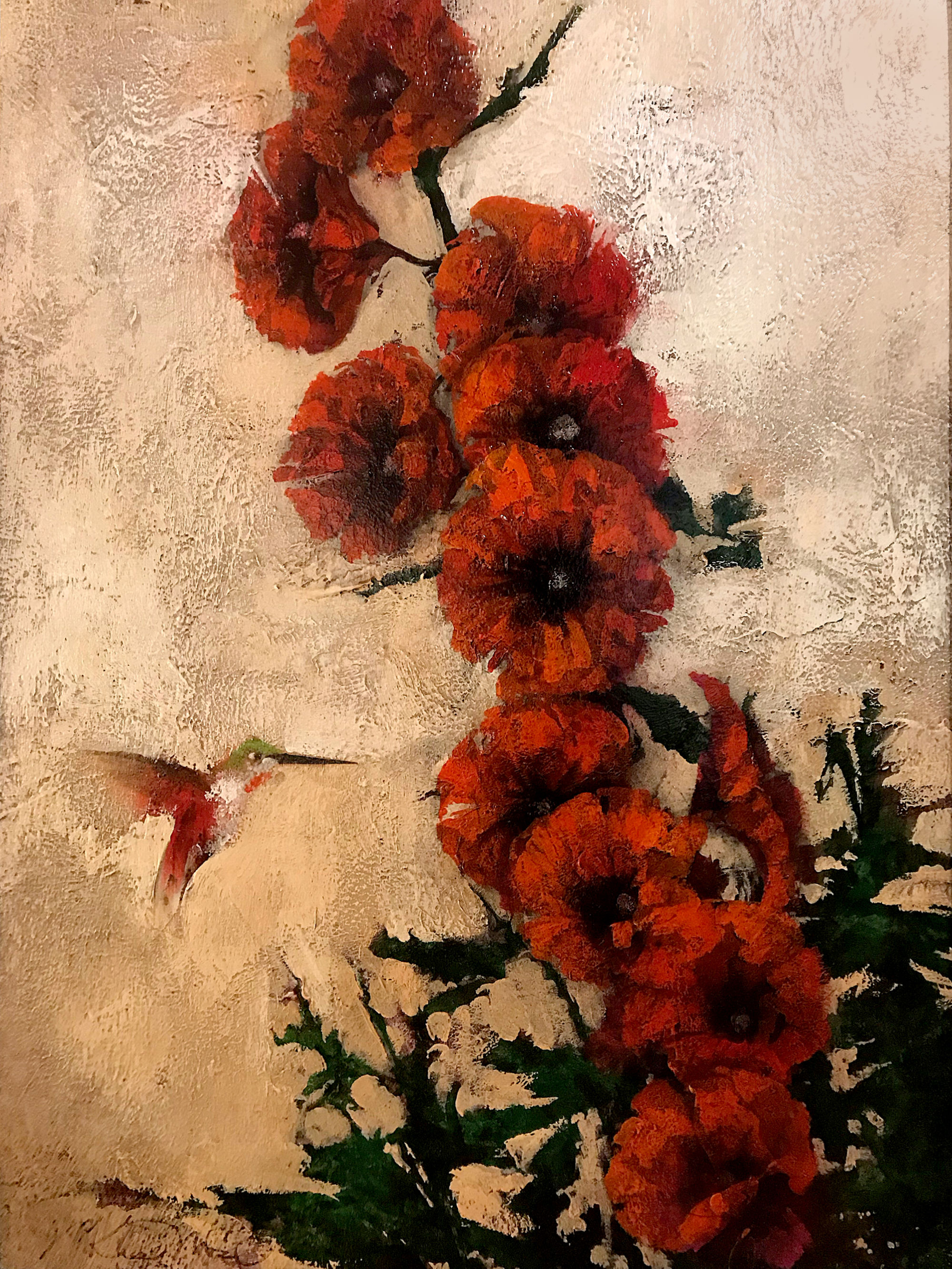 Hollyhock and Hummingbird  |  Botanicals  |  Painting