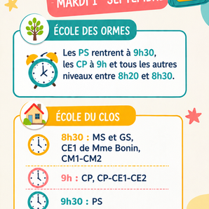 Rentrée scolaire - Horaires