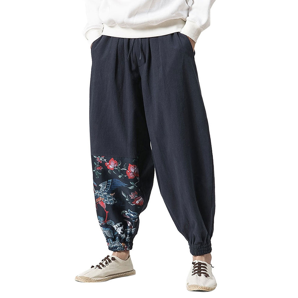 Thumbnail: Cotton Linen Chinoiserie Printed Jogger Pants