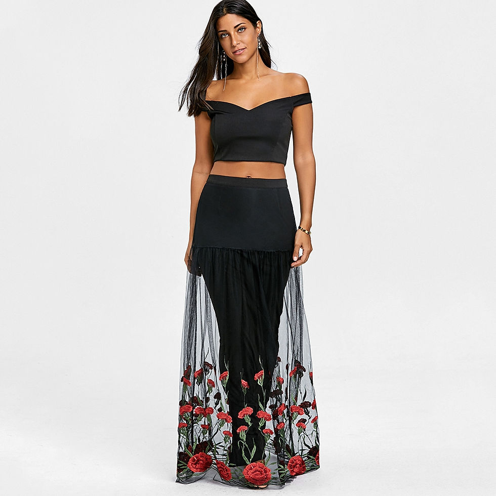 Thumbnail: Bardot Floral Embroidery Two Piece Dress