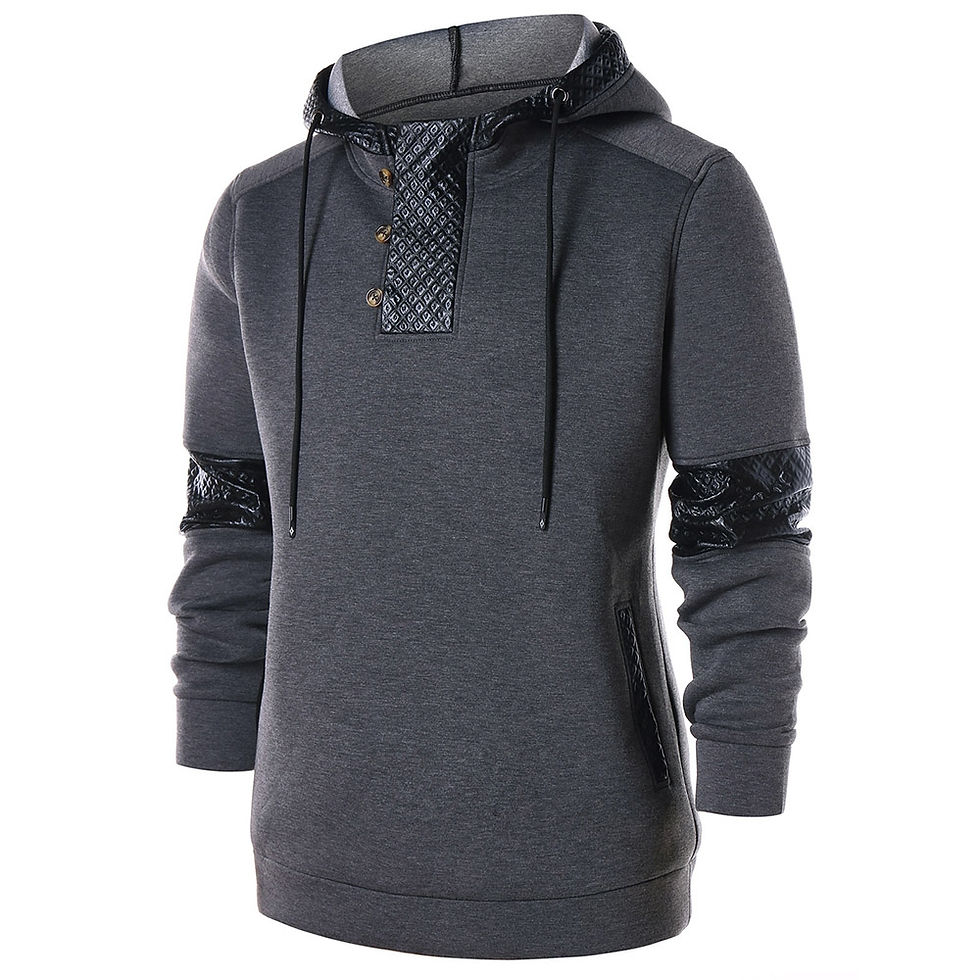Thumbnail: PU Leather Panel Button Embellished Hoodie
