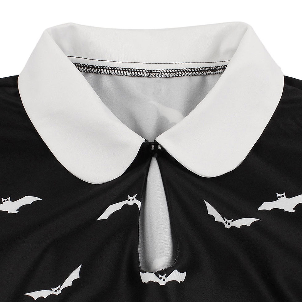 Thumbnail: Bat Print Flat Collar Swiss Dot Panel Halloween Dress