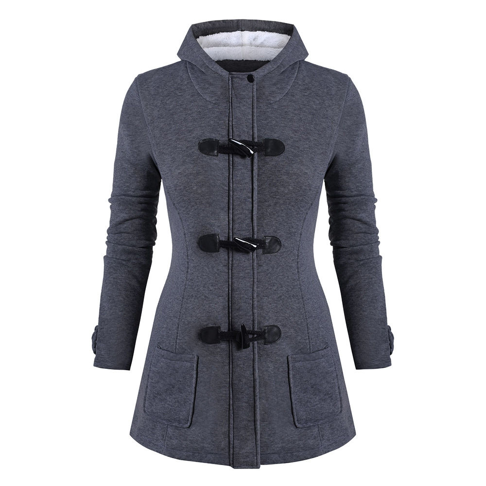 Plus Size Hooded Faux Fur Horn Button Coat