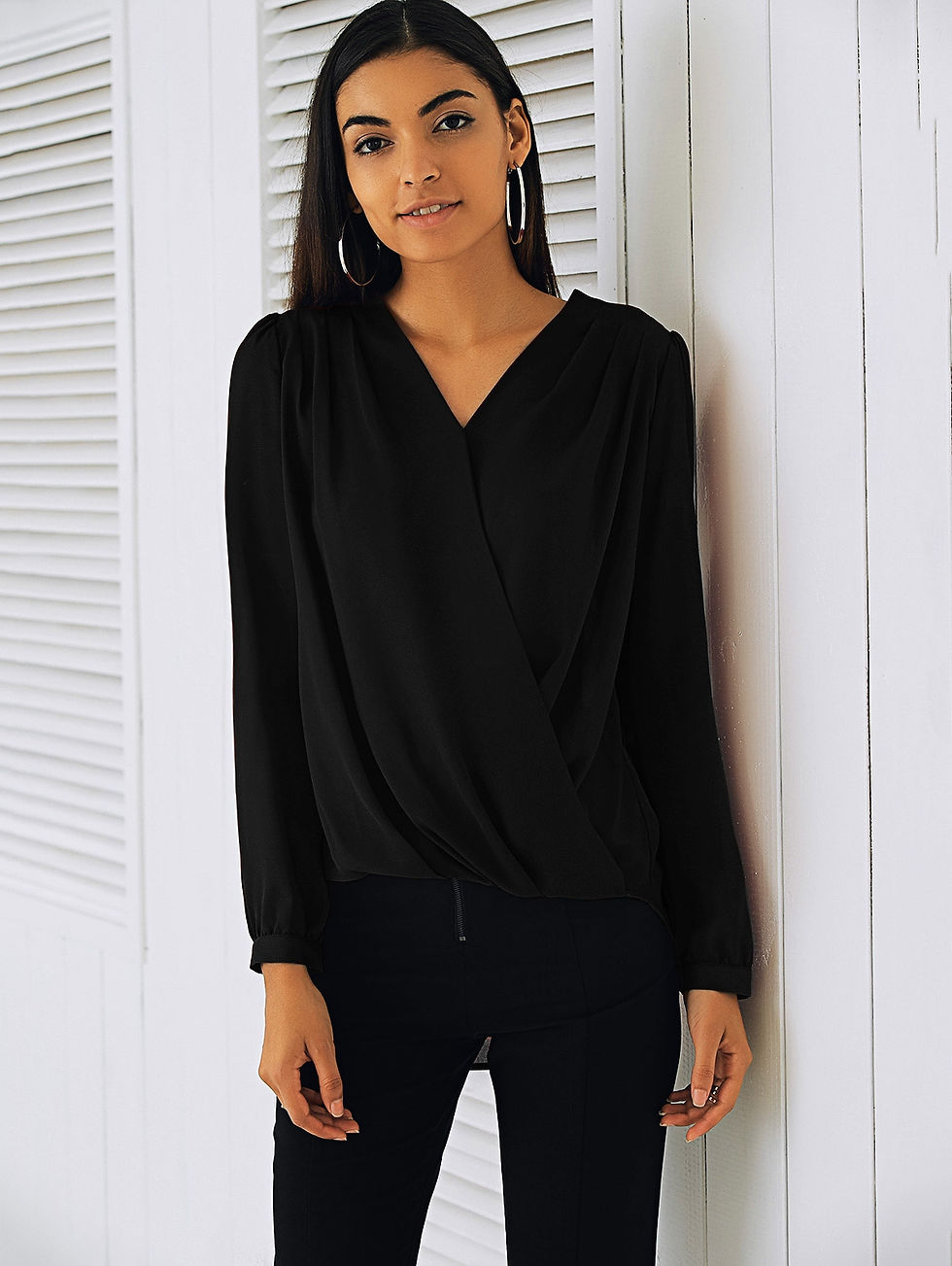 Thumbnail: Lace Patchwork Surplice Blouse