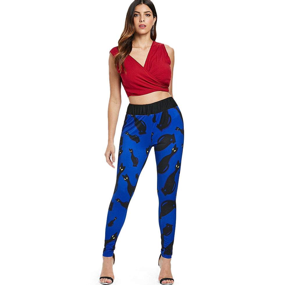 Thumbnail: Black Cats Print Elastic Waist Pants