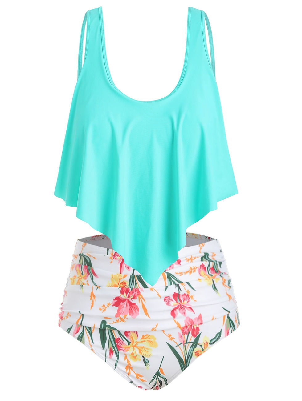 Thumbnail: Floral Print U Neck Tankini Set - Color Collection 2
