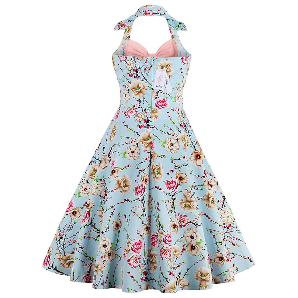 Thumbnail: Halter Neck Floral Pin Up A Line Dress