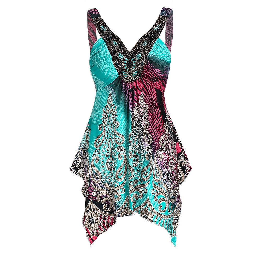 Thumbnail: Asymmetrical Printed Plunge Tank Top