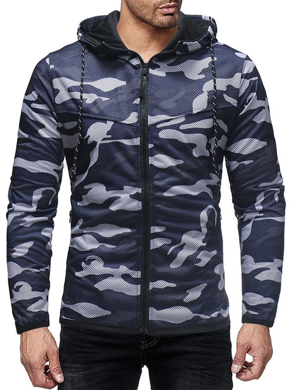 Thumbnail: Drawstring Camo Zipper Hoodie